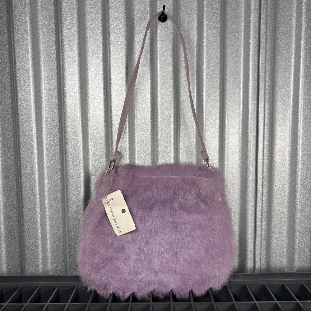 Saks Fifth Avenue Y2K Vintage Fur Small Purse Bag Lavender Purple New Italy